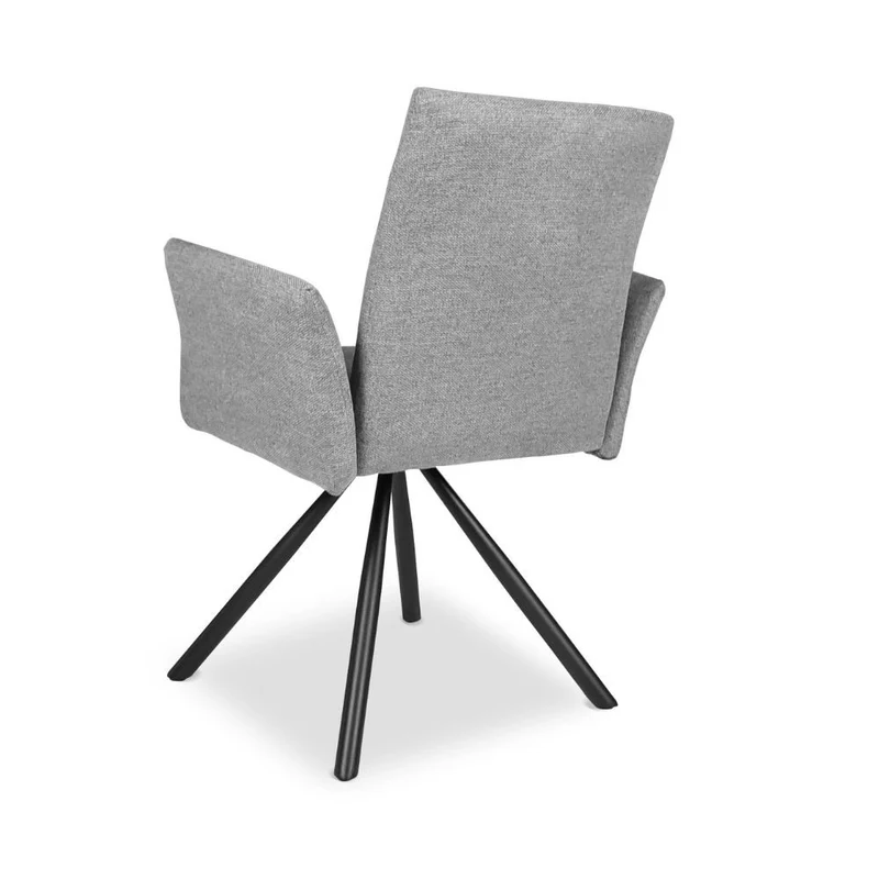 Set 2 Sedia con braccioli in tessuto grigio e gambe in metallo nero - Greta