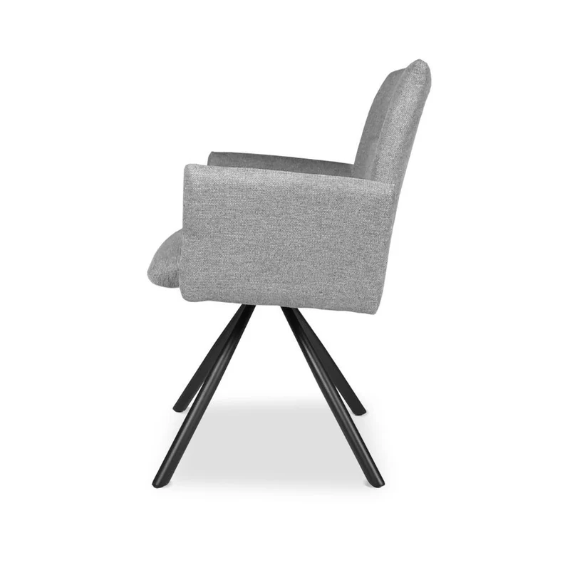 Set 2 Sedia con braccioli in tessuto grigio e gambe in metallo nero - Greta