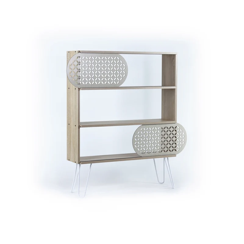 Libreria con 3 ripiani colore noce e gambe nere 94x117H cm - Illia