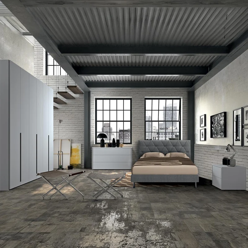 Camera da letto completa con letto contenitore colore grigio frassinato - Piera