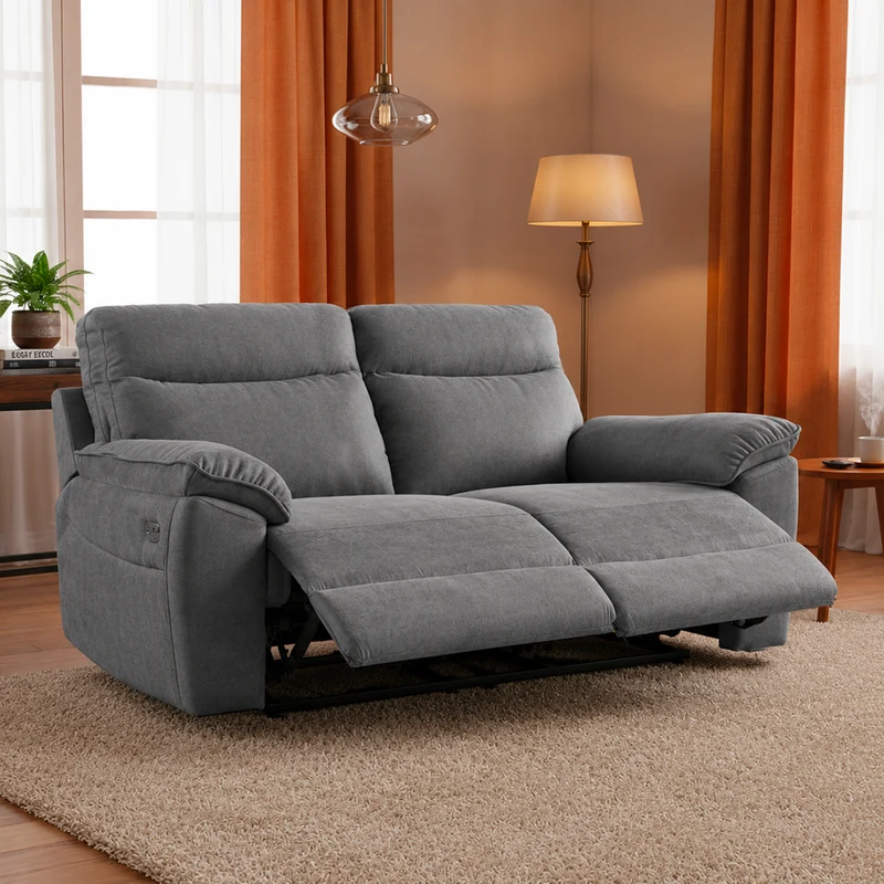 Divano 3 posti con recliner elettrico in tessuto grigio - Boston