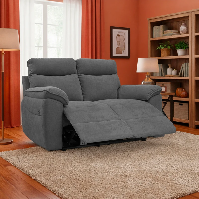 Divano 2 posti con recliner elettrico tessuto grigio - Boston