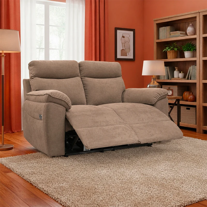 Divano 2 posti con recliner elettrico tessuto cappuccino 160x102H cm - Yuston