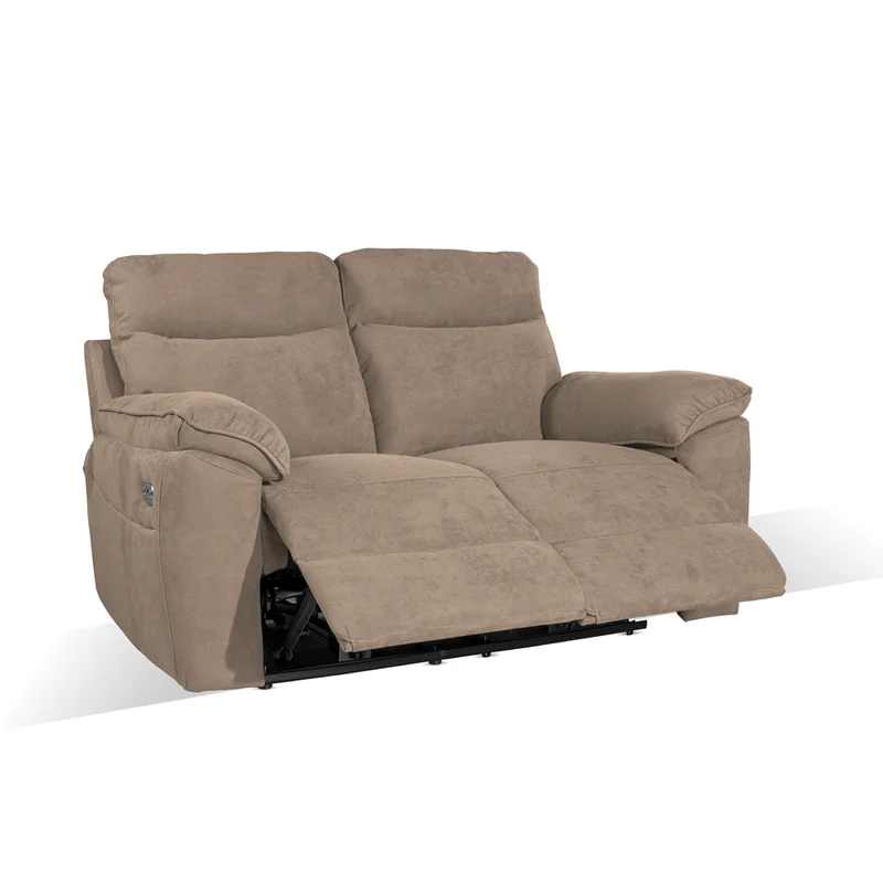 Divano 2 posti con recliner elettrico tessuto cappuccino 160x102H cm - Yuston