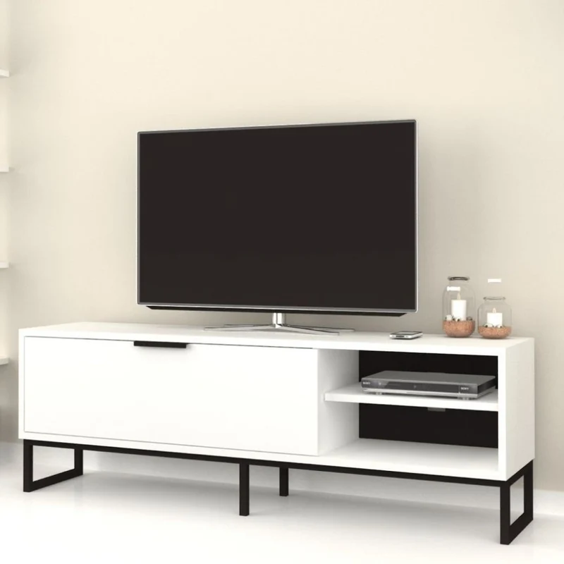 Mobile porta tv colore bianco con dettagli ghisa 140 cm - Way