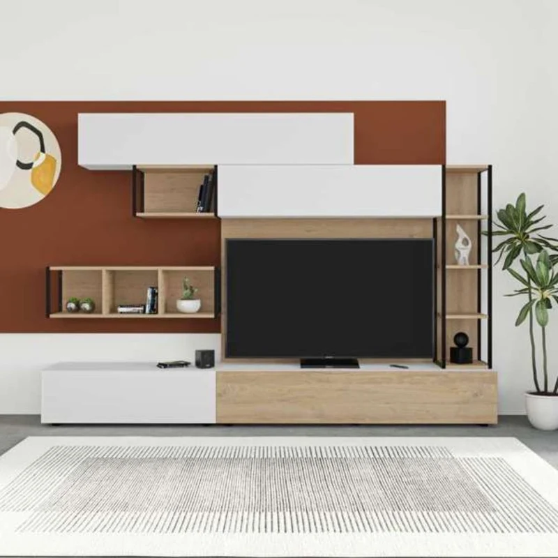 Parete attrezzata colore bianco e rovere 260 cm - Tronador