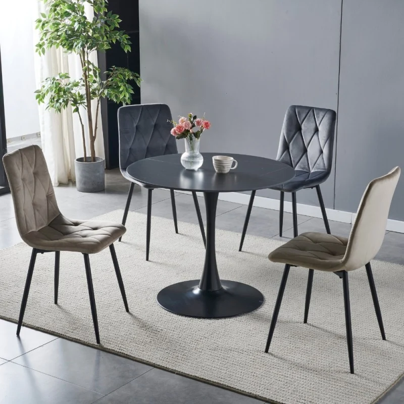 Tavolo rotondo con piano ceramica effetto marmo nero e oro - Dot