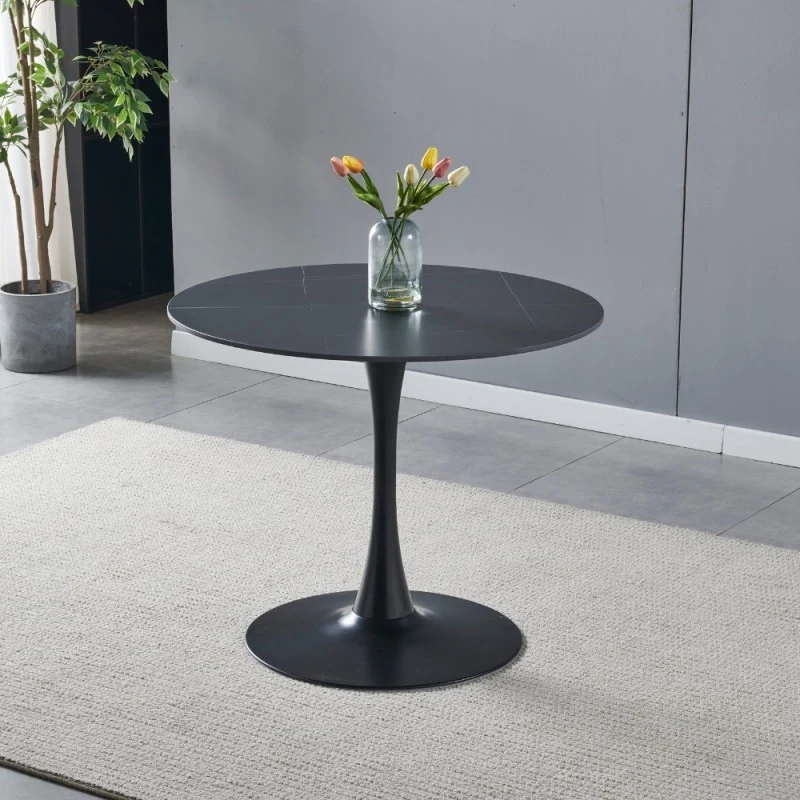 Tavolo rotondo con piano ceramica effetto marmo nero e oro - Dot