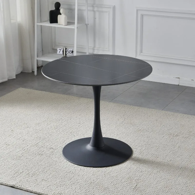 Tavolo rotondo con piano ceramica effetto marmo nero e oro - Dot
