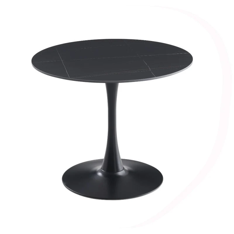 Tavolo rotondo con piano ceramica effetto marmo nero e oro - Dot