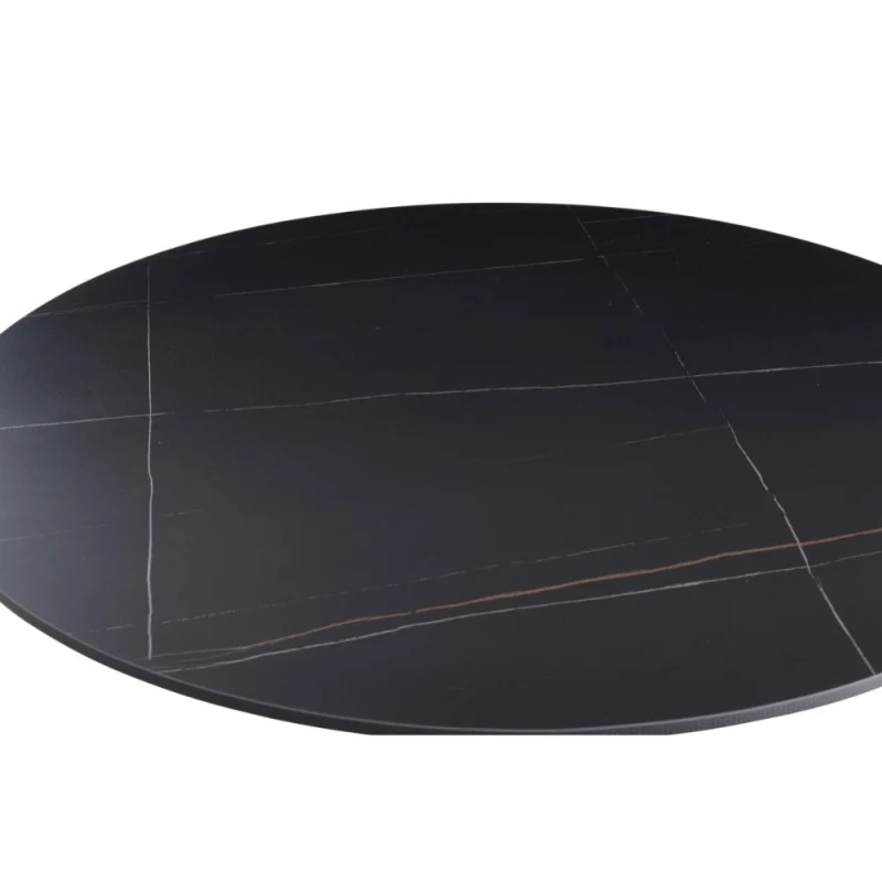 Tavolo rotondo con piano ceramica effetto marmo nero e oro - Dot