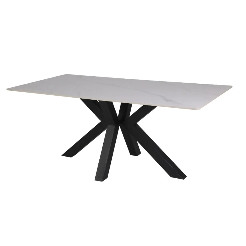 Tavolo con piano ceramica effetto marmo bianco lucido 180x90 cm - Solid
