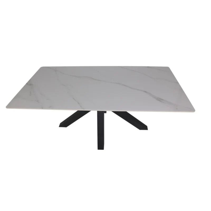 Tavolo con piano ceramica effetto marmo bianco lucido 180x90 cm - Solid