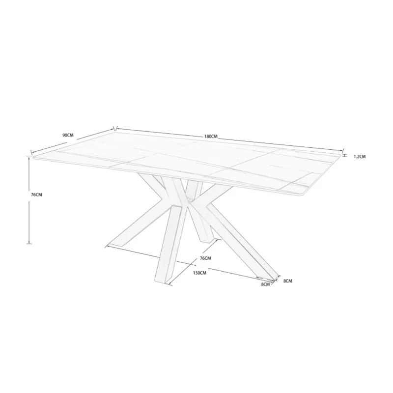Tavolo con piano ceramica effetto marmo bianco lucido 180x90 cm - Solid