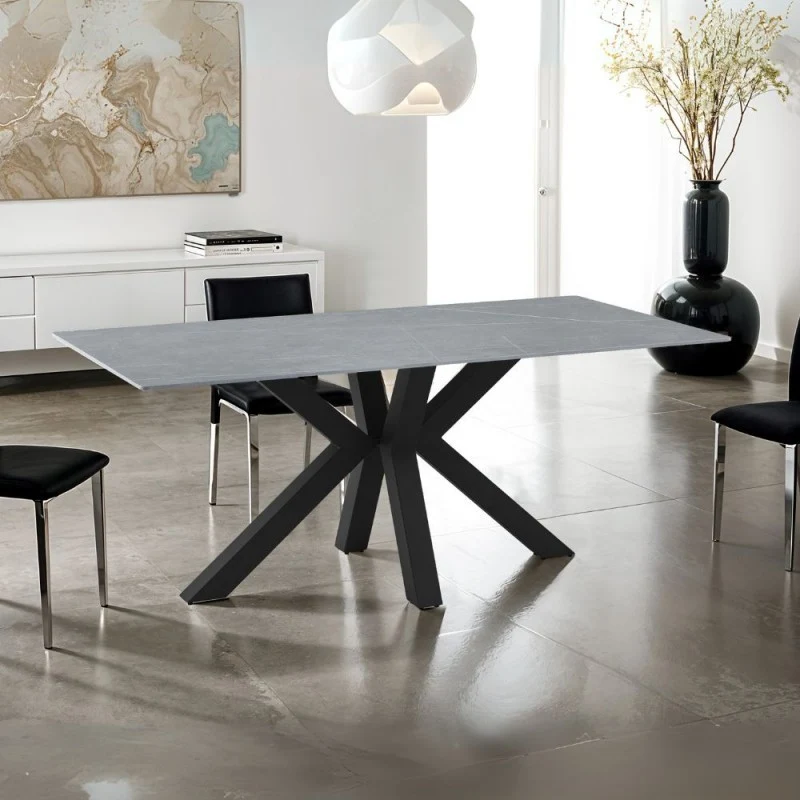 Tavolo con piano ceramica effetto marmo grigio opaco 180x90 cm - Germany