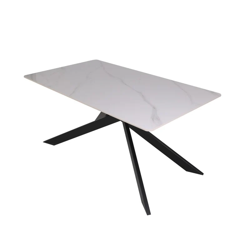 Tavolo rettangolare con piano ceramica effetto marmo bianco lucido - Star