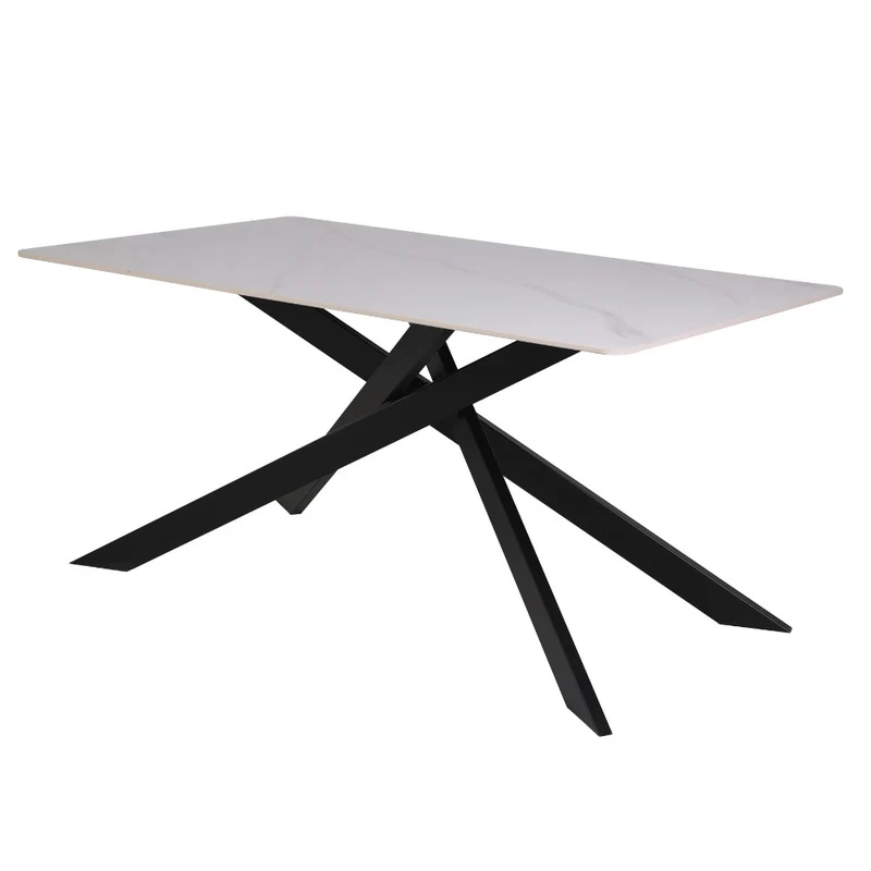 Tavolo rettangolare con piano ceramica effetto marmo bianco lucido - Star