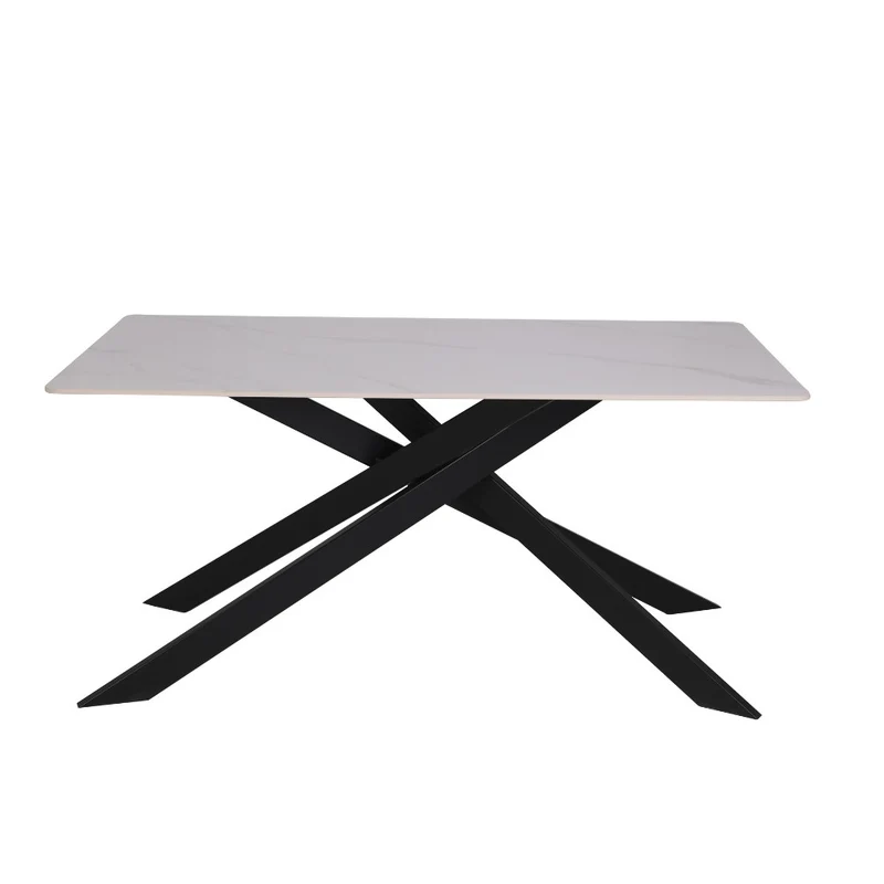 Tavolo rettangolare con piano ceramica effetto marmo bianco lucido - Star