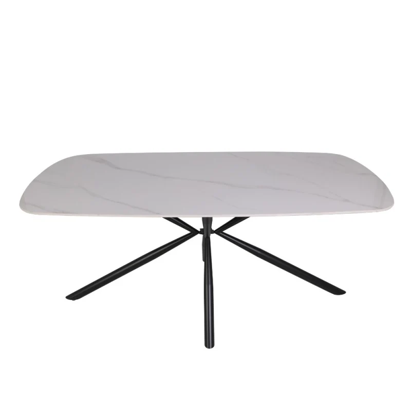 Tavolo con piano in ceramica effetto marmo bianco lucido e gambe nere - Style