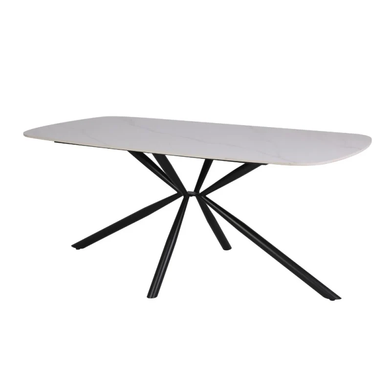 Tavolo con piano in ceramica effetto marmo bianco lucido e gambe nere - Style