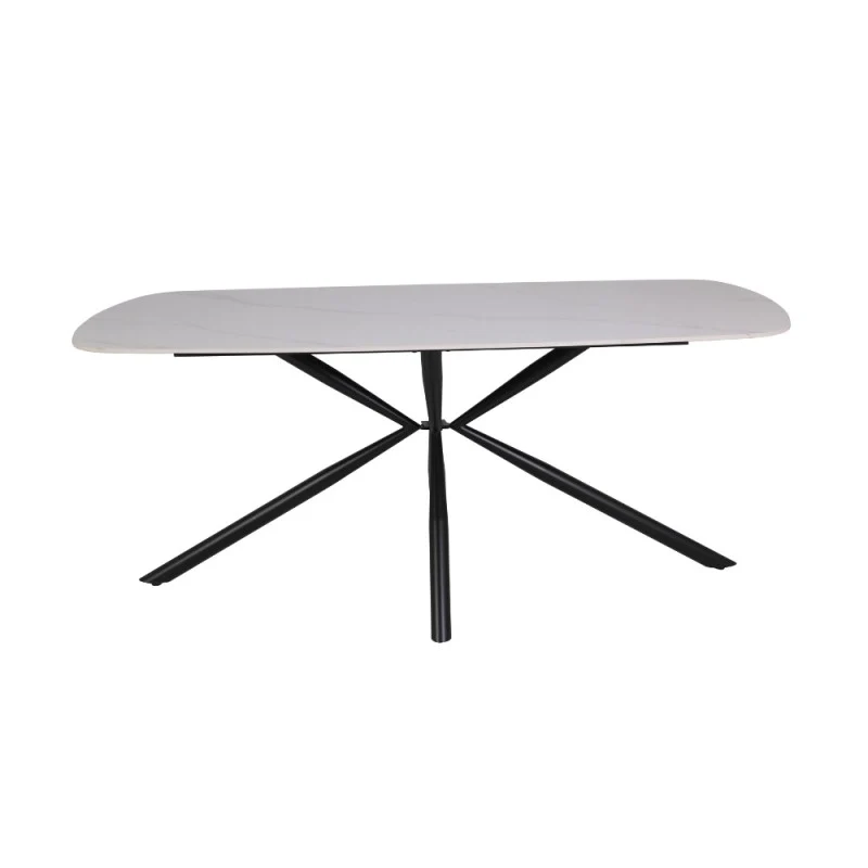 Tavolo con piano in ceramica effetto marmo bianco lucido e gambe nere - Style
