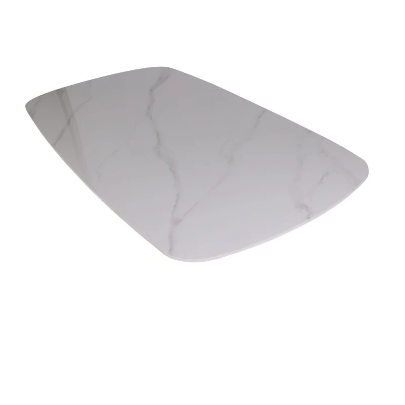 Tavolo con piano in ceramica effetto marmo bianco lucido e gambe nere - Style