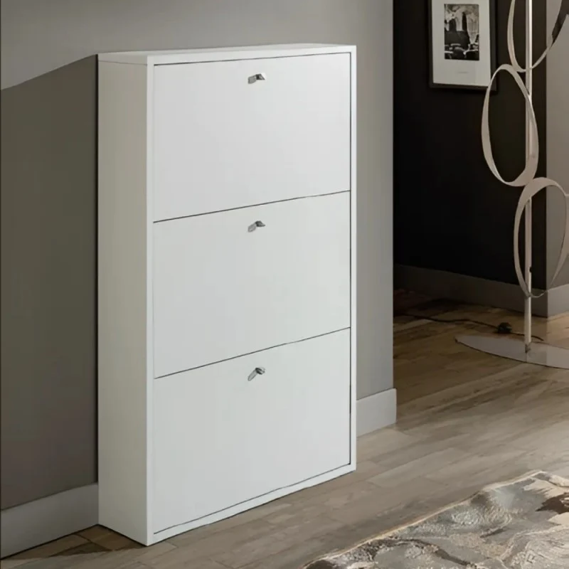 Scarpiera salvaspazio con 3 ante a ribalta colore bianco opaco 68x110H cm - Virginia