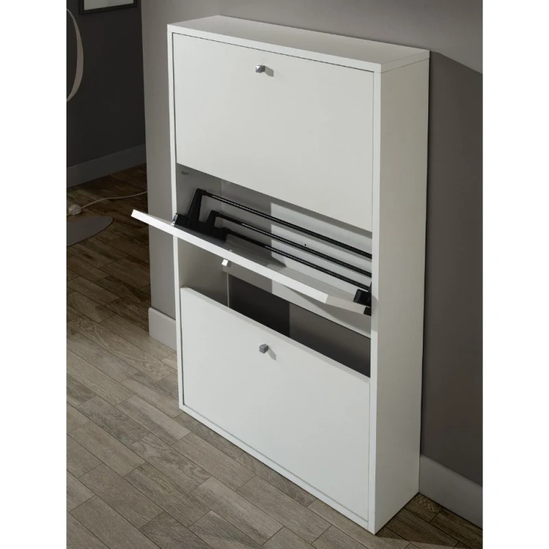 Scarpiera salvaspazio con 3 ante a ribalta colore bianco opaco 68x110H cm - Virginia