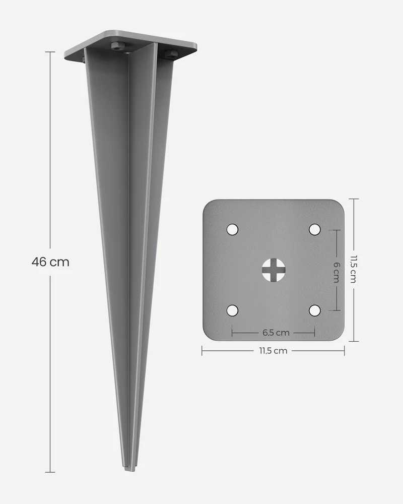 Piquet de fixation pour store jardin 11,5 x 11,5 x 46 cm installation facile en acier gris 12_0008727