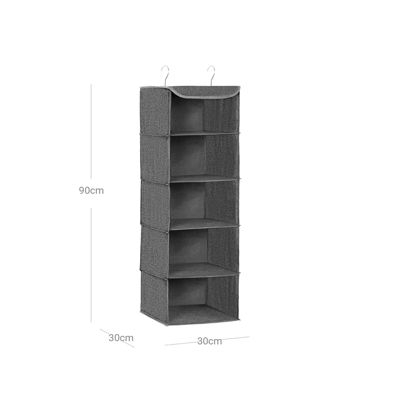 Étagère à suspendre organisateur de vêtements 30 x 30 x 90 cm avec 5 compartiments usage pratique style moderne en tissu gris 12_0009810