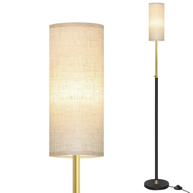Lampadaire réglable en hauteur 148 x 25 x 25 cm avec interrupteur au pied style moderne déco intérieur en acier noir 12_0012985