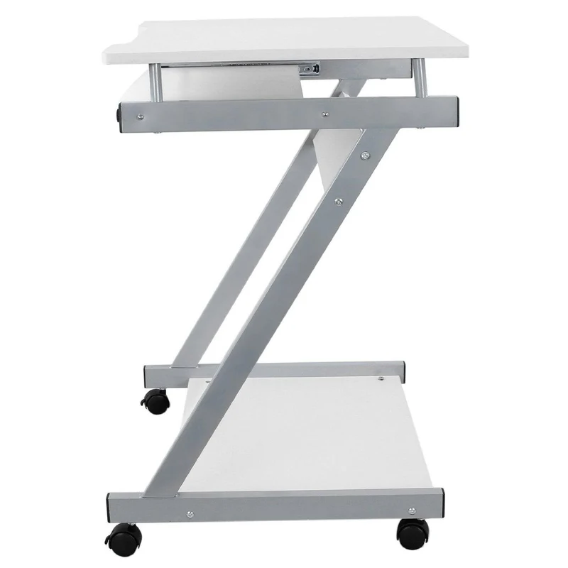 Bureau table meuble travail informatique avec tablette clavier et roulettes blanc 0512002