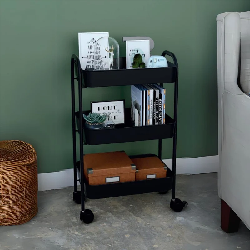 Carrello da cucina 3 ripiani in metallo nero con ruote - Tier