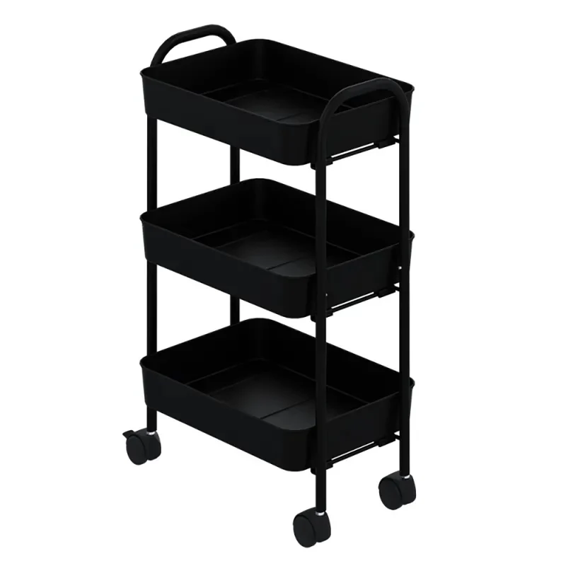 Carrello da cucina 3 ripiani in metallo nero con ruote - Tier