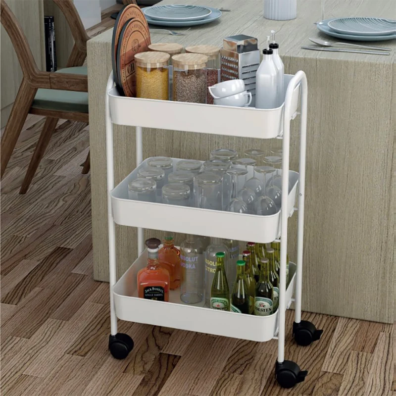 Carrello da cucina 3 ripiani in metallo bianco con ruote - Tier