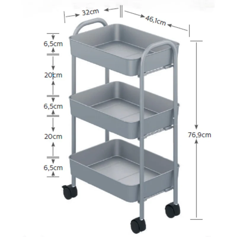 Carrello da cucina 3 ripiani in metallo bianco con ruote - Tier