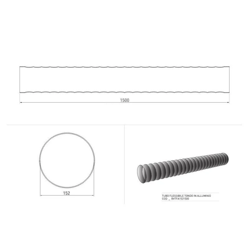 Tubo flessibile in alluminio tondo di aspirazione cappa diametro 152 mm