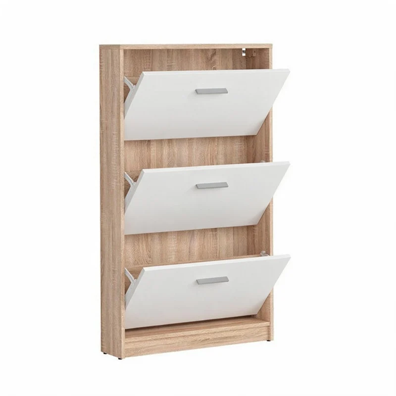 Scarpiera 3 ante a ribalta bianco e struttura colore rovere 69,5x120H cm - Nepo