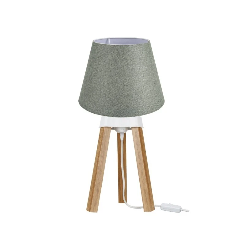 Lampada da tavolo treppiede rovere e paralume verde - PIKORO2638