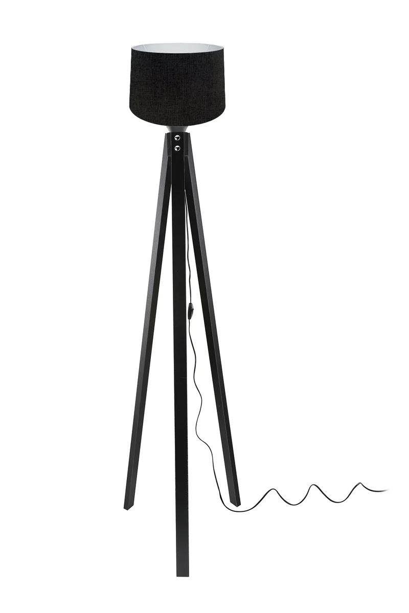 Lampada da terra treppiede nero con paralume tessuto nero - DECONE3566