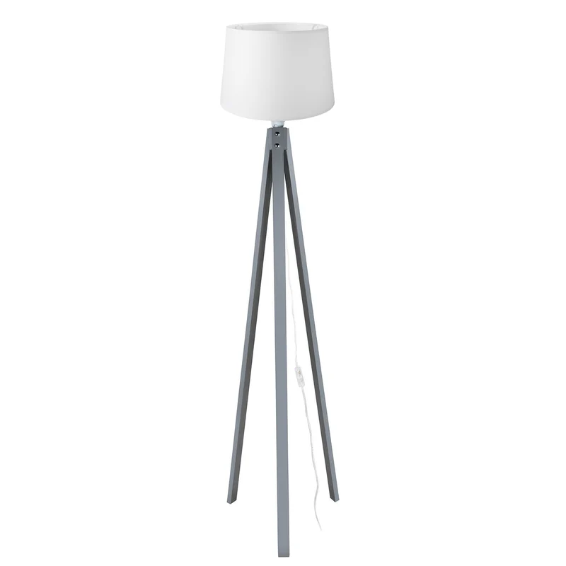 Lampada da terra treppiede grigio con paralume bianco in tessuto DECOGRI3565