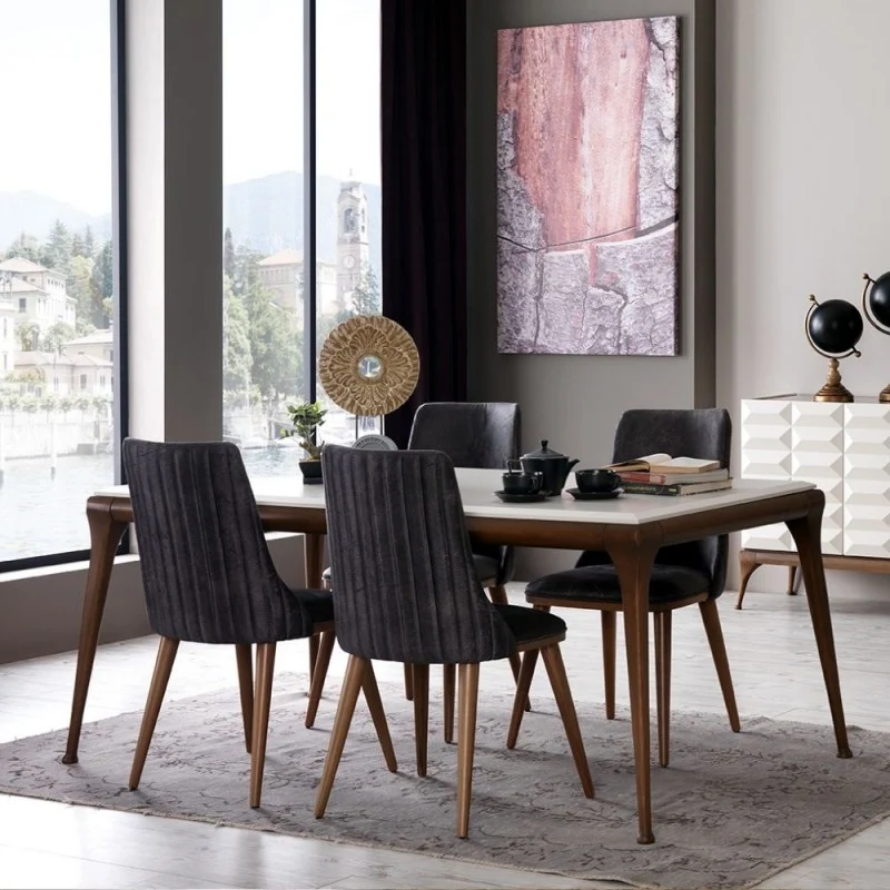 Tavolo moderno colore bianco e noce 190x105 cm - Diana