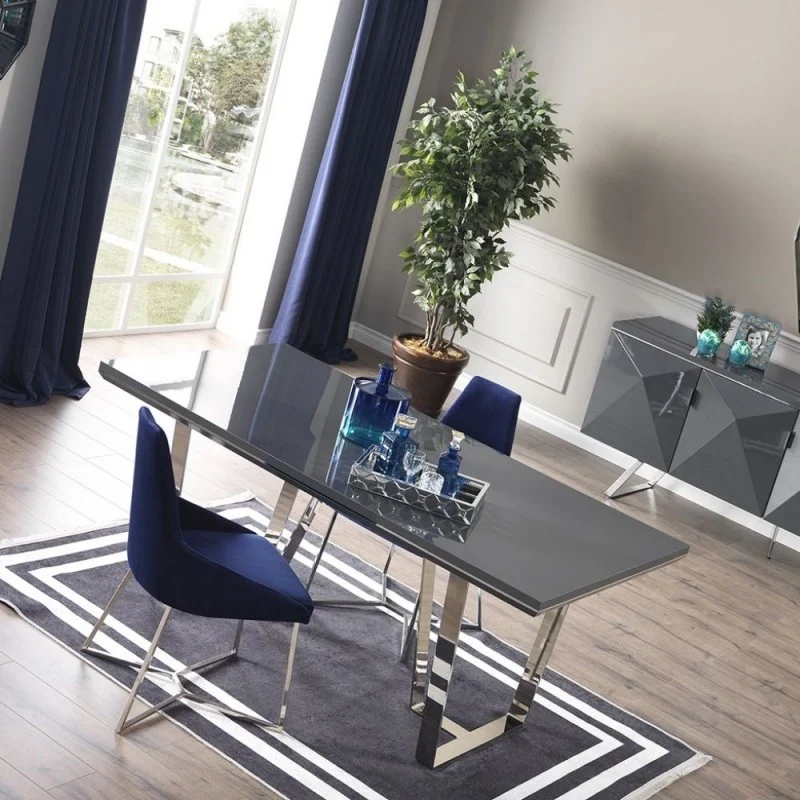Tavolo moderno colore grigio laccato lucido 185x95 cm - Enzio
