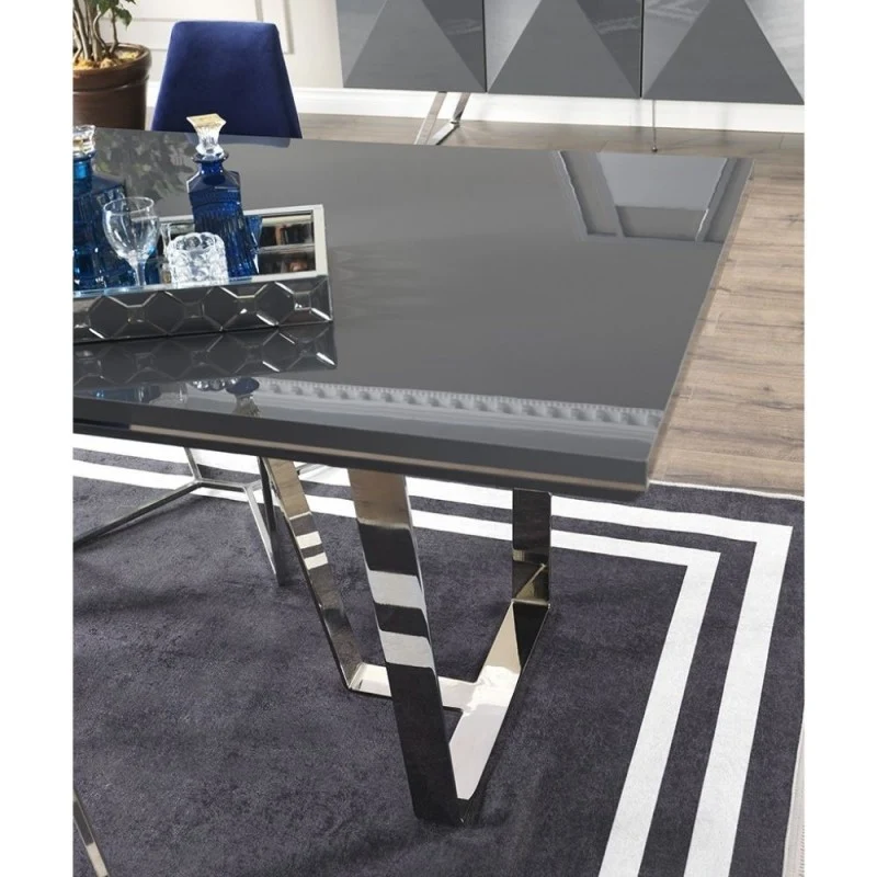 Tavolo moderno colore grigio laccato lucido 185x95 cm - Enzio