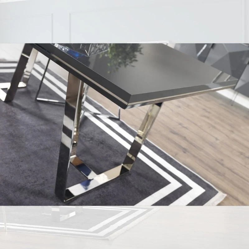 Tavolo moderno colore grigio laccato lucido 185x95 cm - Enzio