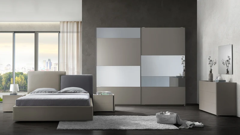 Camera da letto completa colore canapa con armadio ante scorrevoli - Liana