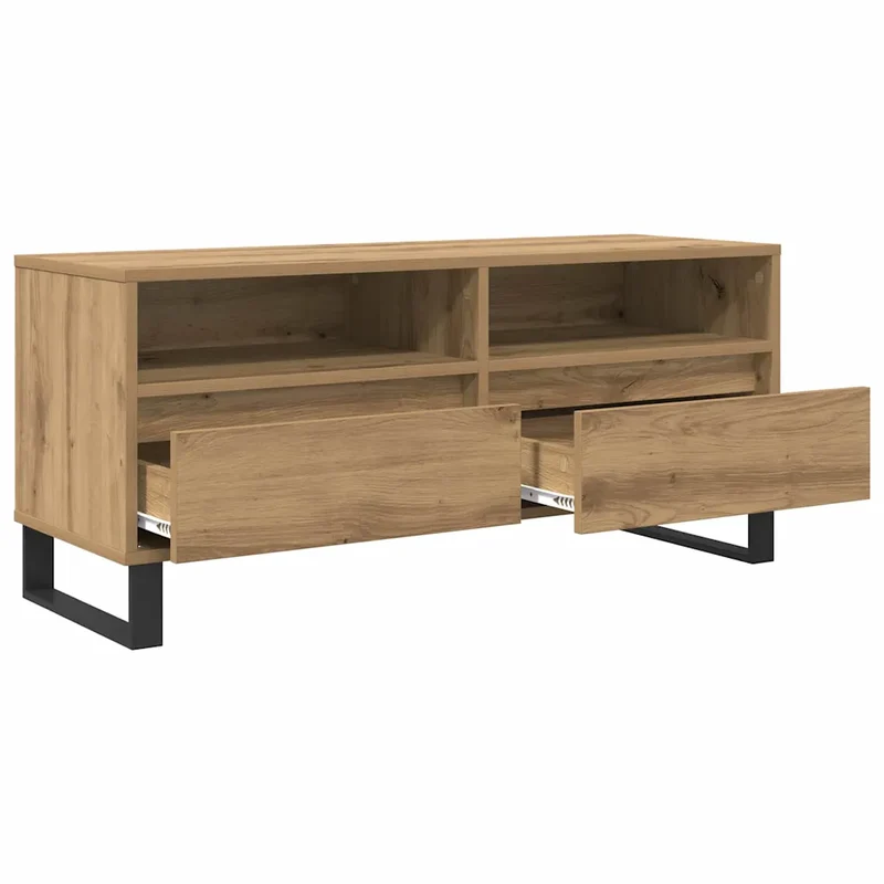 Meuble TV rectangulaire moderne avec tiroir et étagère 100 x 34,5 x 44,5 cm en bois chêne artisanal 02_0052746