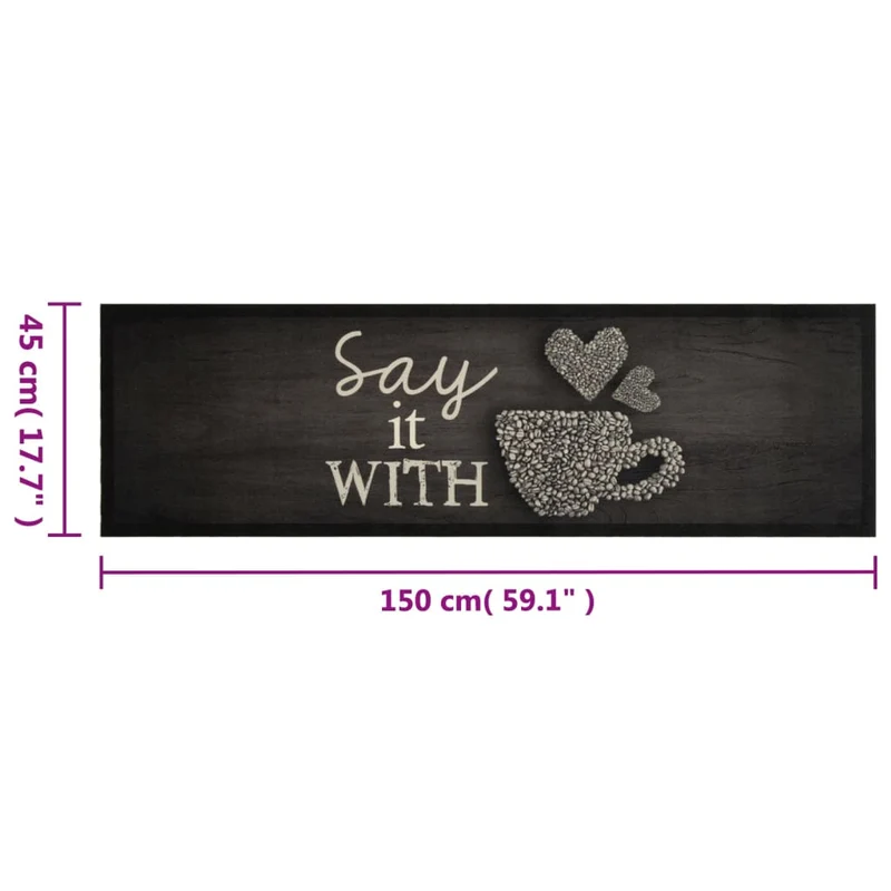 Tapis de cuisine lavable design élégant 150 x 45 cm doux antidérapant en velours noir 02_0056432