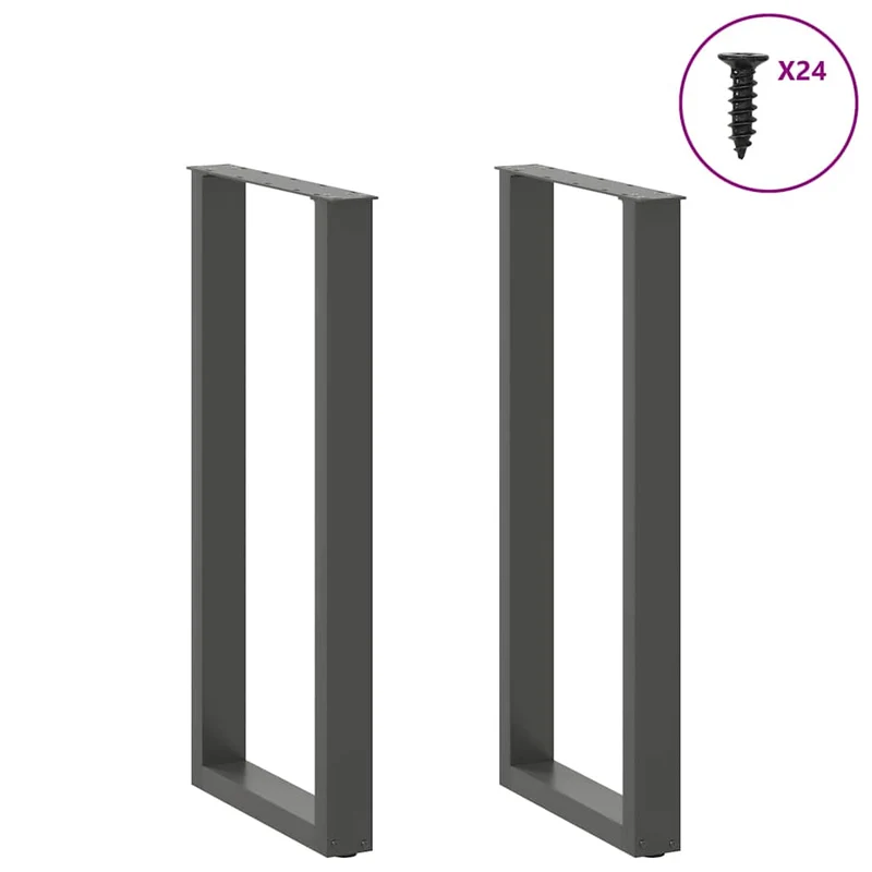 Lot de 2 pieds de table de bar en U 50 x 101 cm avec niveleurs réglables design moderne en acier anthracite 02_0057474