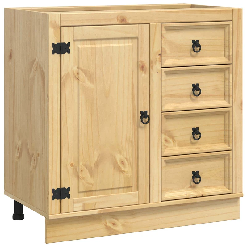 Armoire moderne rectangulaire avec 4 tiroirs et étagère 80 x 46 x 81 cm en pin massif miel 02_0058894